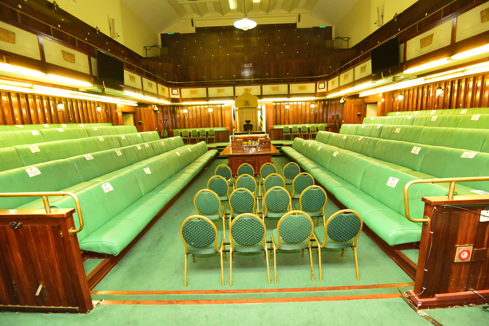 Inside the debating hall of the Parliament of Uganda.